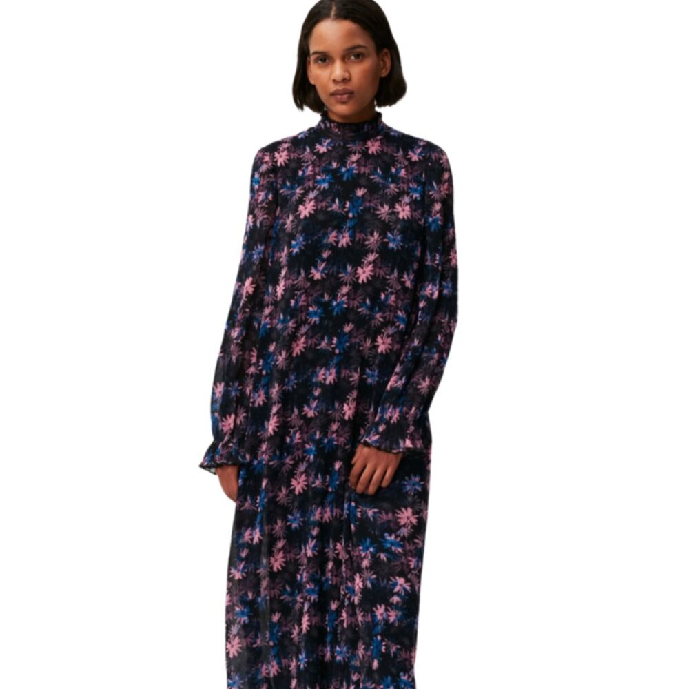 Ganni Pleated Georgette Midi Dress